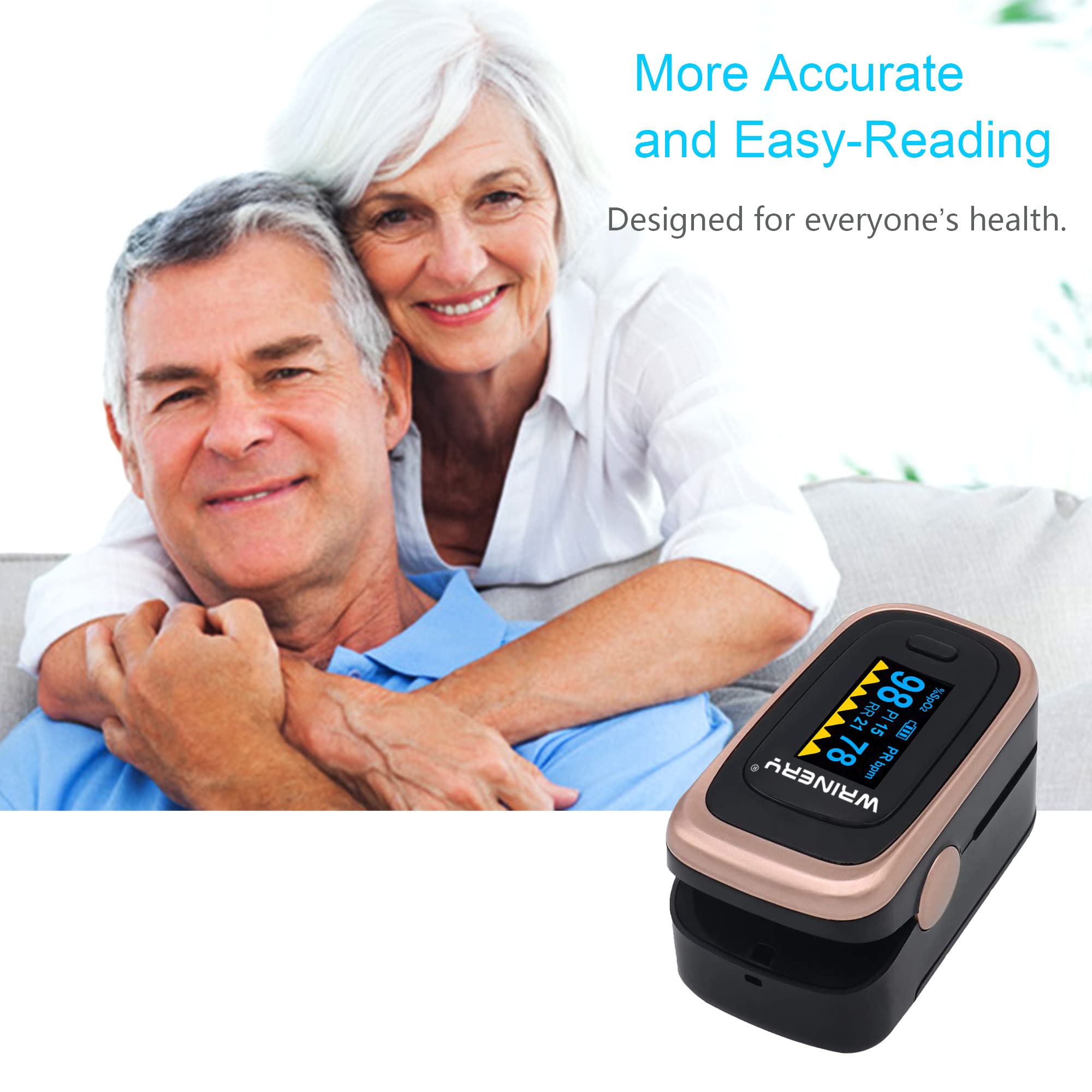 Oxygen Saturation Monitor, Wrinery Premium Pulse Oximeter Fingertip, Oxygen Monitor, O2 Saturation Monitor, OLED Portable Oximetry with Batteries, Lanyard (Rose gold-Royal black)