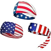 3 Pcs American Flag Running Headbands Elastic Sports Sweatband Athletic Tie Headband Workout Sweat Bands for Soccer Cycling Basketball Tennis Yoga Unisex Headbands