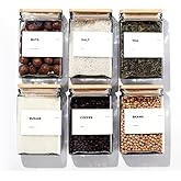 APT 1101 26 oz Glass Storage Jars with Bamboo Lid, set of 6, glass canisters with airtight lids, Clear jars with lids for Cookie, Candy, Tea, Coffee Bean and Rice (White)
