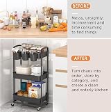 JIUYOTREE 3-Tier Plastic Rolling Storage Cart with Lockable Wheels Black view 5