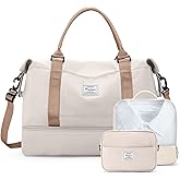 Weekender Bags for Women,Travel Duffle Overnight Bag with Shoe Compartment,Personal Item Carry On Bag,Beige & Brown,Extra Large,3 Pcs Set