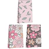 Hanamiya Na 3Pcs Vibrant Pink Flower Leaves Kitchen Towels, Adorable Pastel Decorative Absorbent Microfiber Dish Cloth Tea Towel, Durable Hand Towels for Farmhouse Home Bathroom, Housewarming Gifts