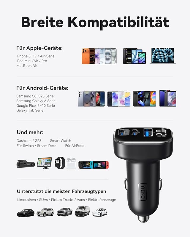 Zigarettenanzünder USB C, 90W [Dual 45W] Kfz Auto Ladegerät Adapter