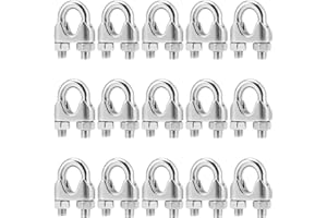 MUKCHAP 15 Pcs M10 3/8 Inch Wire Rope Cable Clip Clamp, Stainless Steel Wire Rope Clip, Metal U Bolt Saddle Fastener, Rigging