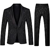 YFFUSHI Men's 2 Piece Jacquard Suits Tuxedo 1 Button Shawl Collar Party Dinner Wedding Suit