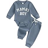 Pivanzore Mamas Boy Baby Clothes Embroidered Long Sleeve Romper Waffle Ribbed Pants Set Baby Fall Winter Outfit