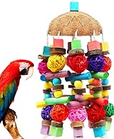 MQUPIN Large Parrot Toy with Coconut Shell, Natural Wood Beak Gym for African view 1