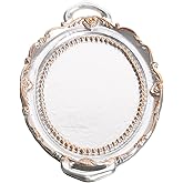 SEWACC Jewelry Tray Antique Trinket Dish Tray Oval Decorative Tray Non-Mirror Jewelry Tray with Handle for Jewelry Organizer