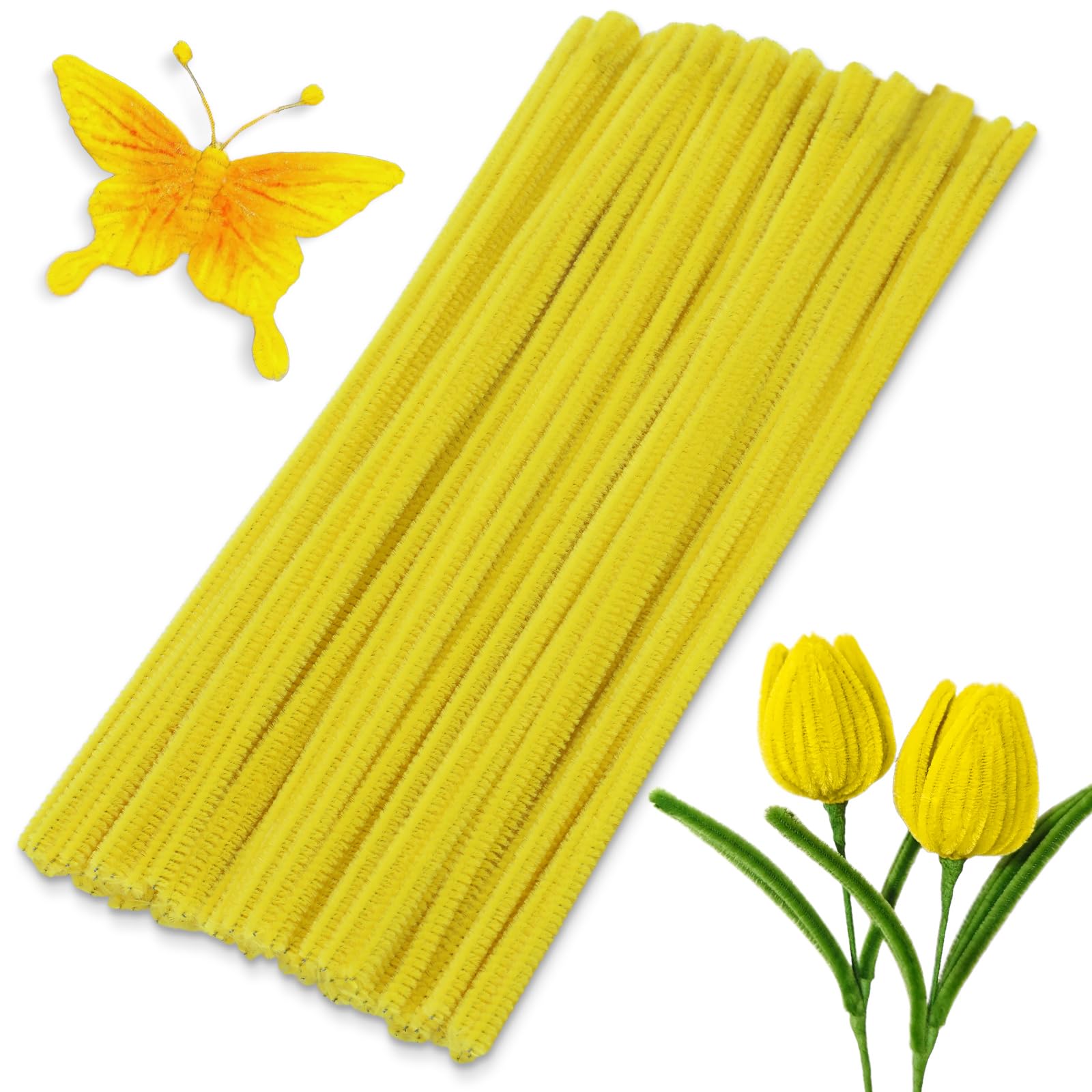 Photo 1 of 100 Pieces Cleaners Chenille Stem, Solid Color Pipe Cleaners Set for Pipe Cleaners DIY Arts Crafts Decorations, Chenille Stems Pipe Cleaners (Yellow)