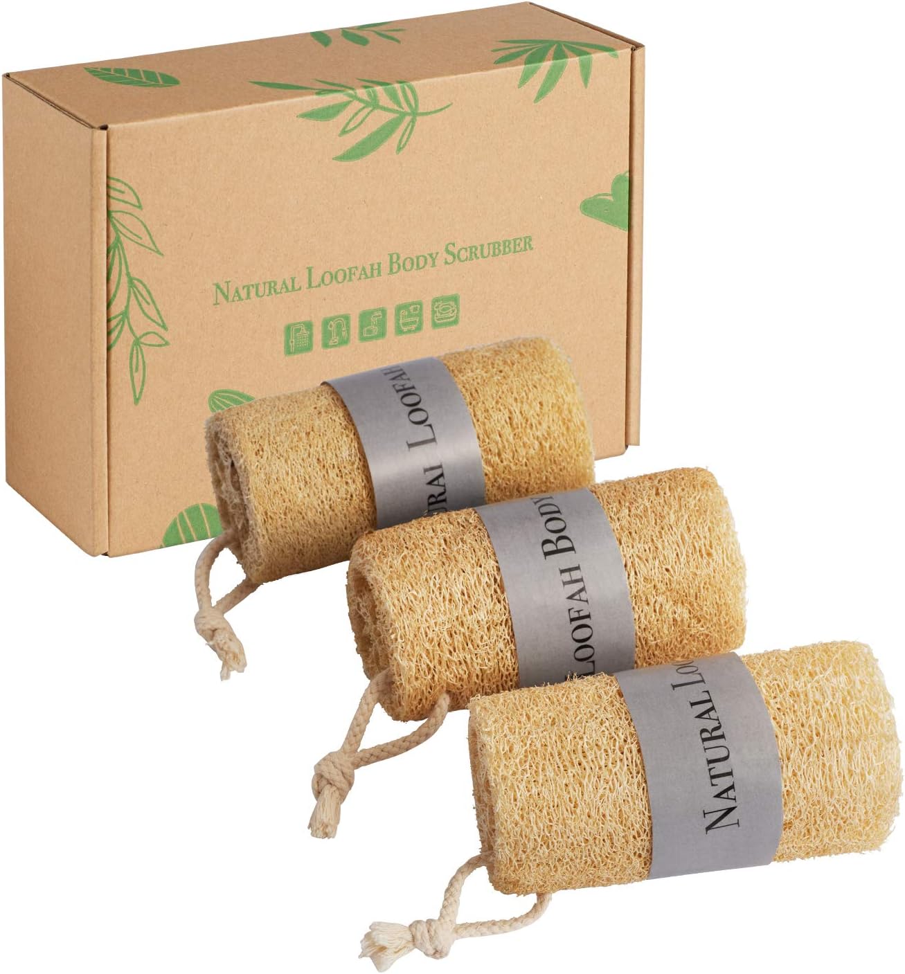 Natural Loofah Sponge Exfoliating Scrubber, Body Shower Bath Luffa Organic Exfoliator Men & Women, 100% Eco-Friendly Loofahs Brush Sponge: Health & Personal Care