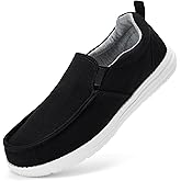 RYIKA Mens Hands Free Slip-on Loafers Shoes Wide Width Casual Canvas Loafers Shoes Mens Boat Shoes Lightweight Non-Slip Walking Shoes Soft Sneakers