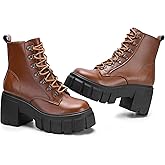FITORY Women’s Combat Boots Lightweight Lace up Side Zipper Ankle Botas High Heel Chunky Platform Lug Sole Booties 2026 Size 6-11