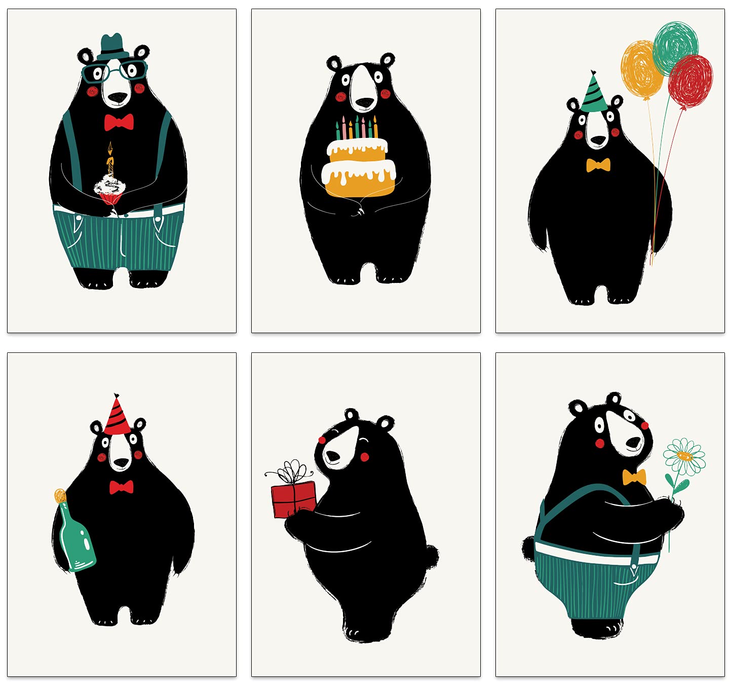 12 x Eco Friendly Birthday Cards made from Recycled Paper (Bear Minimum Set)