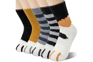 YSense Fuzzy Socks for Women 5 Pairs Warm Fluffy Winter Stocking Soft Cute Cat Animal Socks