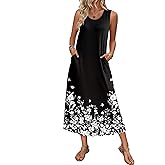 Ekouaer Nightgowns for Women Sleeveless Sleepshirt Long Print House Dress Tank Nightshirt Maxi Casual Dress with Pockets