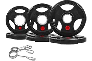 BALANCEFROM 2" Olympic Grip Plates with 3-Handle Design | 2.5-45LB Rubber Encased Iron Weight Set & Pairs | Low-Noise, Floor Safe for Home Gym, Deadlift & Dumbbell