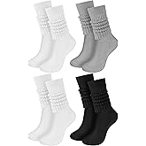 Buauty Women's Slouch Sock 4 Pairs, Scrunch Knee High Slouchy Sock, Scrunchie Boot Knit Socks for Women Girls 80s 90s