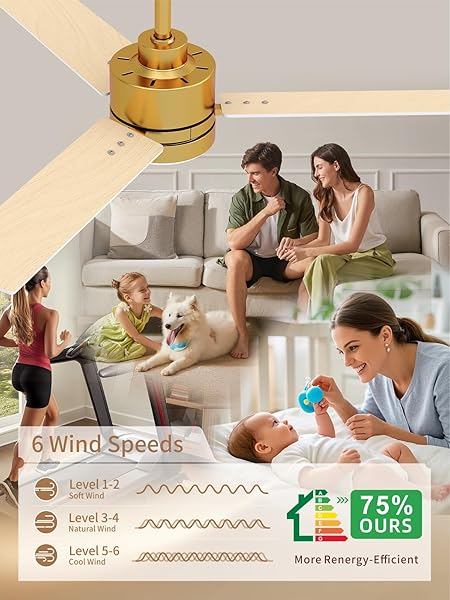 LANMEL 42” CEILING FAN WITH LIGHTS AND REMOTE, LOW PROFILE MODERN CEILING FAN GOLD, 6 SPEED, REVERSIBLE, 3000K-6000K LED, QUIET DC MOTOR FOR INDOOR OUTDOOR BEDROOM LIVING ROOM