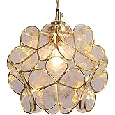 Bieye L10744 Petals Tiffany Style Stained Glass Ceiling Pendant Light with 8-inch Wide Lampshade (Clear, 8" Cherry Blossom)