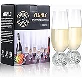 YLNNLC Lead-Free Crystal Champagne Glasses Set of 2, 7oz Stemless Champagne Flutes Glass with Bubbles Ball Base, Reusable Mimosa Glasses, Wine Glassware Gift for Birthday, Wedding, Party 