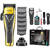 VGR 015 Professional Cordless Hair Clippers for Men, 9000 RPM Vector Motor Hair Trimmer DLC-Blade Barber Clipper for Hair Cutting with Metal Body, 1 Modular Lid in Black, Travel Case