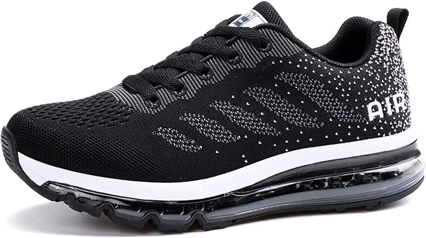 Men Women Shock Absorbing Air Running Shoes Trainers for Multi Sport Athletic Jogging Fitness Black White 34