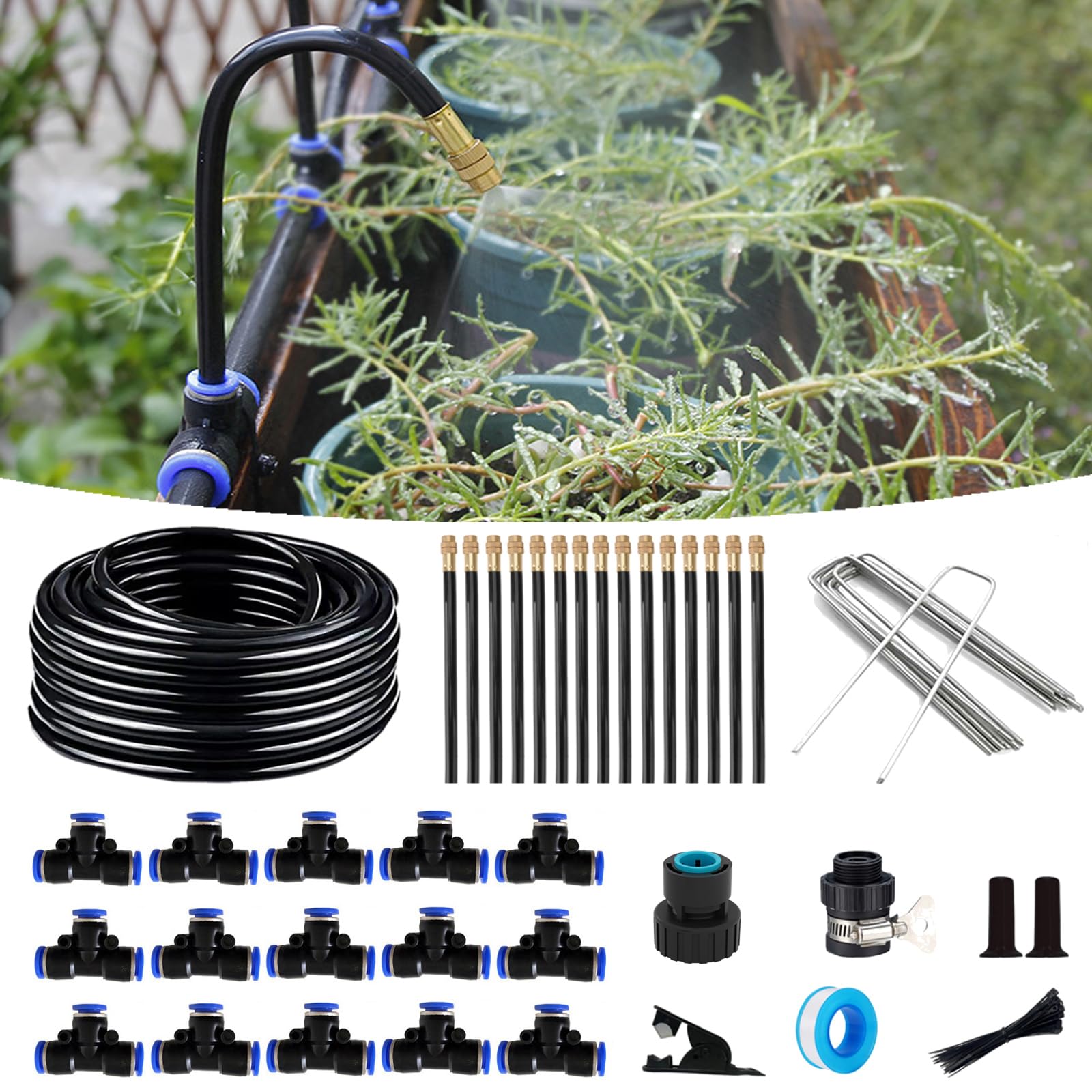 Photo 1 of ??Drip Irrigation Kit Automatic Watering System for Potted Plants, 360 Degree Adjustable Copper Micro Sprinklers, Quick Connect Tubing Fittings for Garden, Lawn, Patio, Balcony(15 Nozzles)
