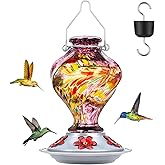 Hummingbird Feeders for Outdoors Hanging, BOLITE Glass Hummingbird Feeder, Hand Blown Twisted with Ant Moat and Five Feeding Ports, 24 Ounces, Leak Proof, Purple, Gifts for Women Men