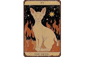 Cat Vintage Tin Signs - Tarot Card The Devil xv Metel Decorative Signs - Retro Wall Decor Home Wall Signs