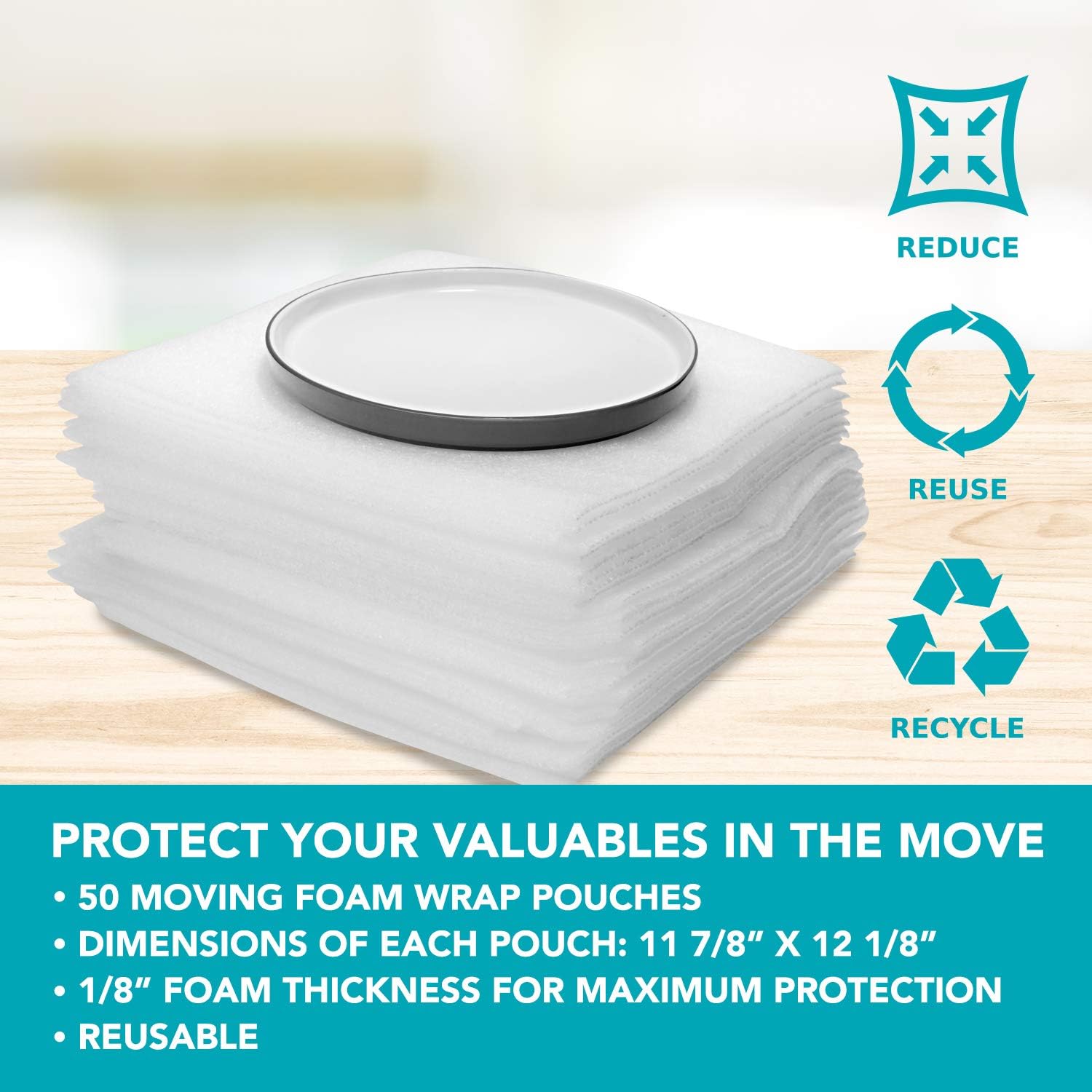Premium Foam Packing Sheets (50 Count, 11 7/8 x 12 1/8 inches) Cushion Foam Wrap Sheets; Moving Supplies for Dishes, Glasses and Furniture; Packing Cushioning Supplies; Soft and Durable: Office Products