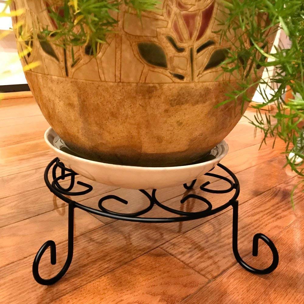 AMAGABELI GARDEN & HOME 10 inch Metal Potted Plant Stand Rustproof Iron Art Flower Pot Holder Rack Steel Short Planter Supports Trivet Floor Saucer Decorative Garden Pots Containers Stand Black
