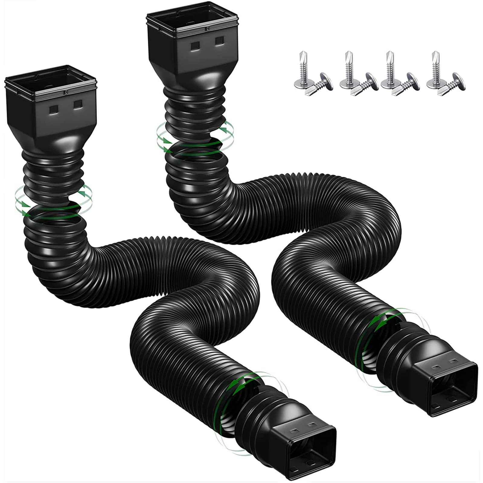 Opaltool 2pc Rain Gutter Downspout Drain, Black Gutter Connector Flexible Down Spout Drain Extender from 21 to 60 Inches, Rainwater Drainage Pipe Connector Extendable for Most Residential Downspouts