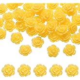 uxcell 50 Pcs Yellow Resin Rose Flower Beads, 10mm Flatback Flower Charm Opaque Carve Rose Beads No Hole for DIY Jewelry Making Nails Sunglasses Hair Clip (Small Size)