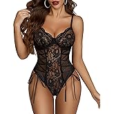 Avidlove Lingerie for Women Sexy Lace Bodysuit Teddy One Piece Lingerie Lace-up Back Cut Out Lingerie