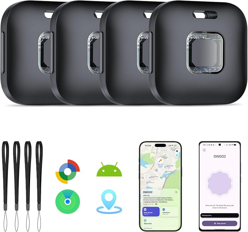 Dual-System Air Tracker Smart Tag für iOS/Android, Schwarz (4er Pack)