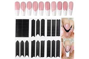 Fcozpjk French Tip Nail Stickers 6 Sheets Self-Adhesive Nails Sticker French Tips Guides Tool Wave Lines Nails Tape for Nail Art Airbrush Stencils Set