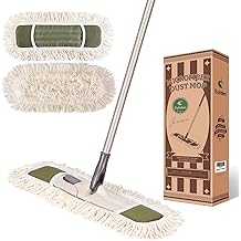 Eyliden Dust Mop with Reusable Washable Pads - One Touch Replacement, Height Adjustable Handle, Total 2 Mop Cloths, Wet Dry M