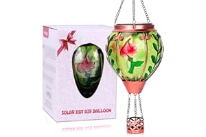 PROFINELLA Hummingbird Solar Hot Air Balloon Lantern,Outdoor Decor with Flame Lights Waterproof, Hanging Lights for Garden Yard Lawn Patio, Unique Gifts for Women Mom Grandma Gardener for Mother'Day