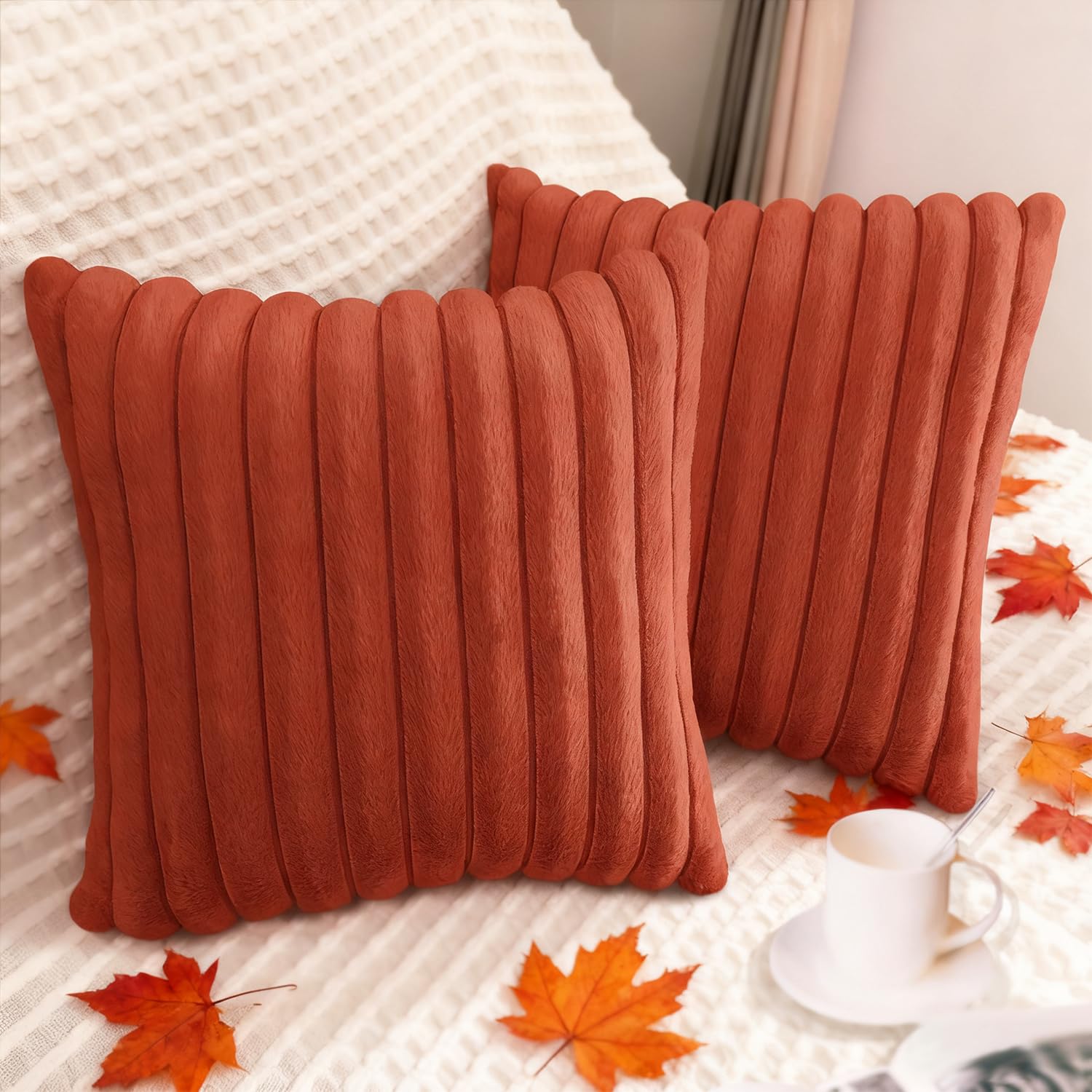 Photo 1 of 2 Pack 16x16 Pillow Cover Velvet Pillow Covers, Faux Fur Square Throw Pillow Covers for Living Room Decorations Throw Pillow Case, Throw Pillow Cover Cushion Cover for Home Sofa Bedroom Car, Rust