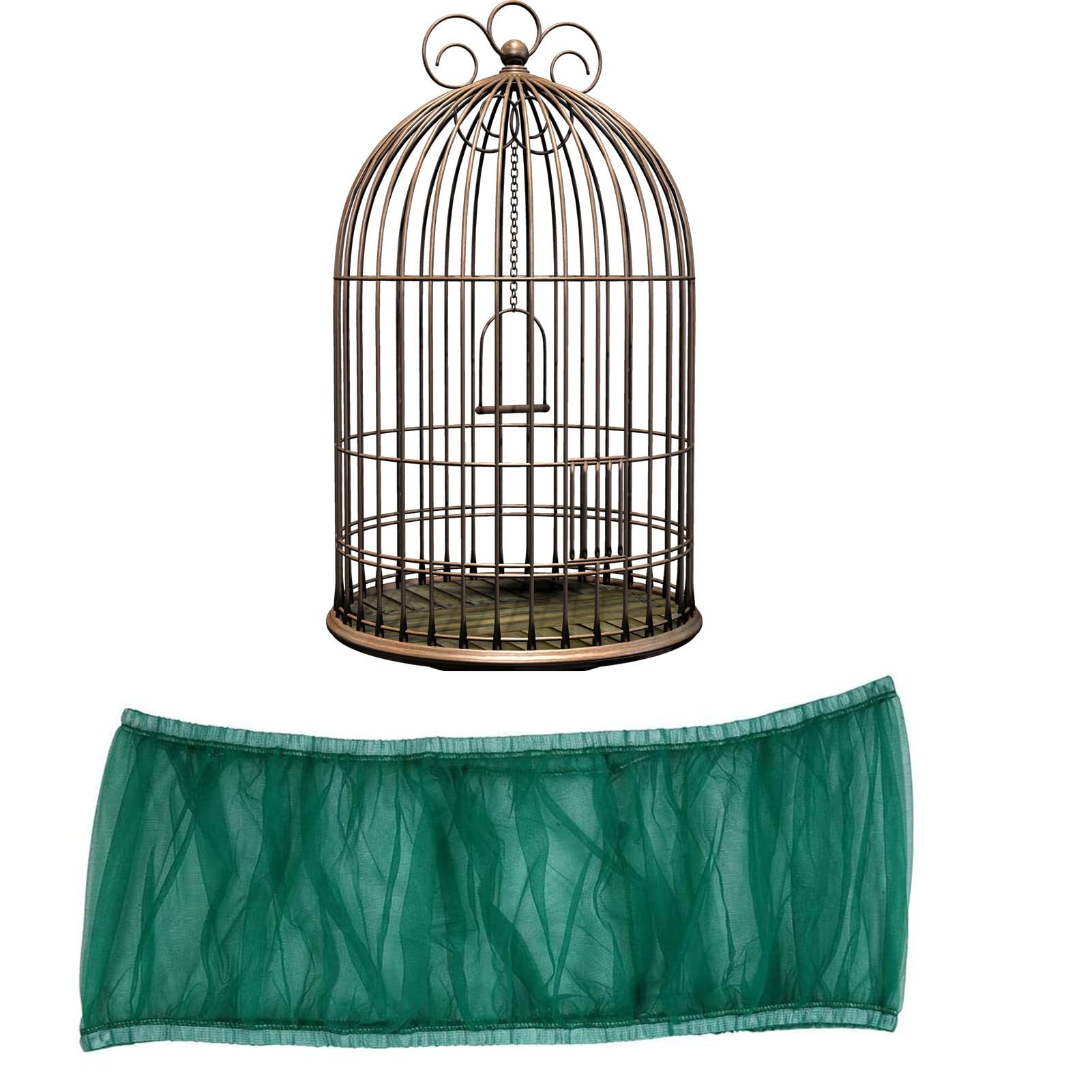 Hakeeta Bird Cage Skirt, Mesh Bird Seed Catcher, Airy Net Cover, Soft Nylon Ventilated Skirt Traps Seed Guard for Parrots with Adjustable Drawstring (Large Size-XL, Green)