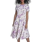 Calvin Klein Women's Short Sleeve Round Neck Knee Length Crepe A-Line Dress