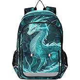 Sletend Multi-Compartment Student Shoulder Bag Backpack Blue Dragon School Bags for Boys Girls with Reflective Stripes Large Capacity Printing Backpack