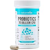 NatureWise Probiotics 70 Billion CFU - 17 Strains + Organic Prebiotics - Immune, Digestive & Gut Health Support for Women & Men - Vegetarian, Gluten-Free, Non-GMO - 60 Capsules[2-Month Supply]