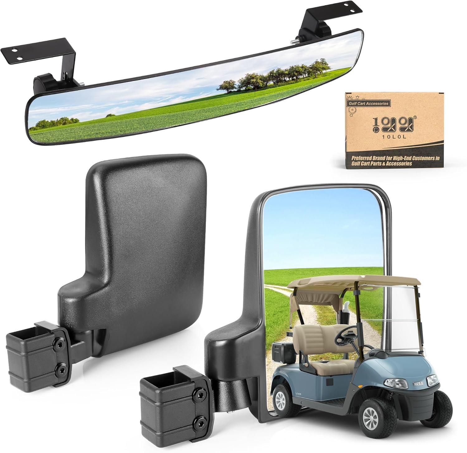 10L0L Golf Cart Mirror - No Drilling & Foldable Side Mirror Sets,Ultra-Wide Angle Rear View Mirror Adjustable HD Glass Universal for Yamaha Club Car EZGO Golf Buggies