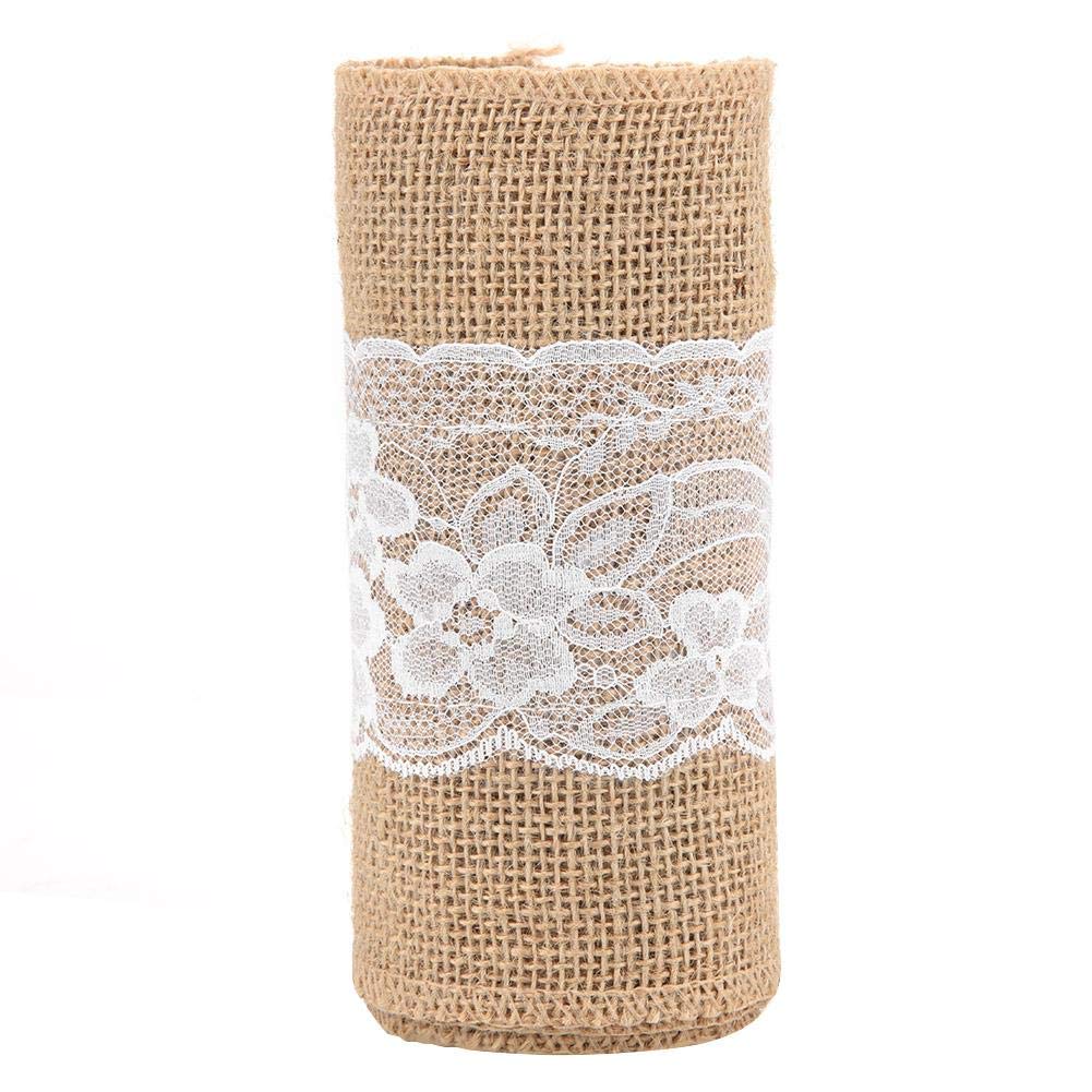 Smandy Canvas Table Runner, 15 x 270 cm, Vintage Rustic Jute Roll with Lace for Tablecloth, Sewing, Wedding, Cloth, DIY Craft Decoration