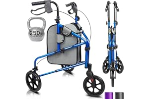 Vive Mobility 3 Wheel Walker - Three Wheeled Rollator for Seniors - Lightweight, Foldable, Narrow, Heavy Duty - for Elderly Men Women - Folding 3-Wheel Tri Scooter with Basket Bag