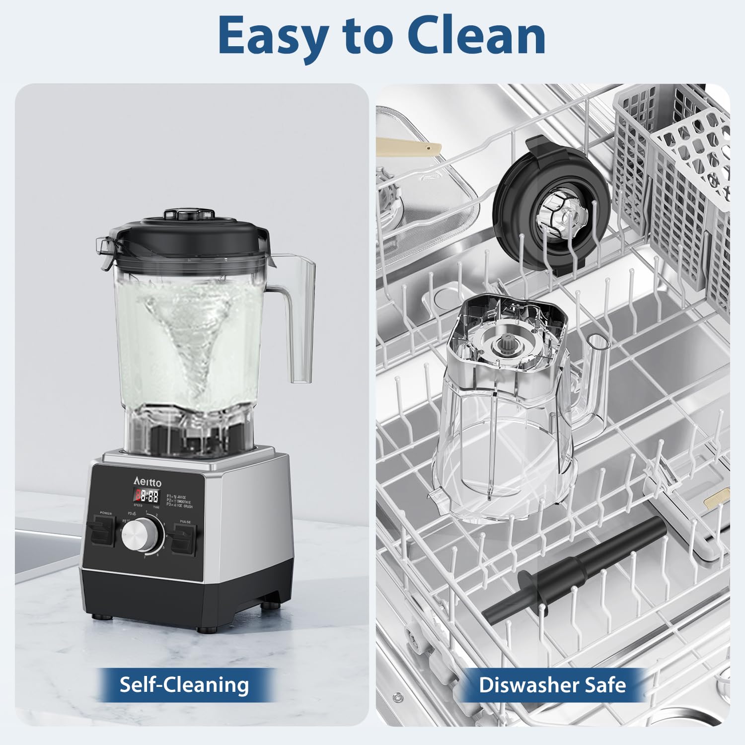 Licuadoras Aeitto para Cocina con 68Oz. Batidora de batidos de gran capacidad, potencia máxima de 1800 W, 3 programas preestablecidos y 7 velocidades, batidora de encimera profesional para batidos, trituración de hielo, bebidas congeladas, color negro