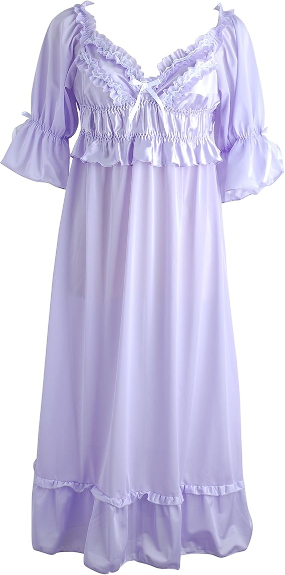 Amazon Co Jp アレグリア Allegria リボン フリル付き 半袖 パフスリーブ ロング ワンピース ナイティー ネグリジェ ル 服 ファッション小物