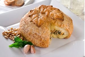 Elegant Brie Creamy Baked Brie en Croûte Gourmet Puff Pastry Easy Frozen Bake at Home Cheese Appetizer (Classic Leaf Design/Garlic Basil Pine Nut, 27oz)