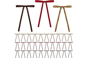 STYPOP 30 Pcs Velvet Ribbon Bows for Christmas Tree Decorations - Assorted Colors (Khaki, Brown, Red) 10 of Each, 5x7 Inch Pre-Tied Rustic Vintage Bows for Wreath, Garland, Gift Wrapping & Holiday Home Décor